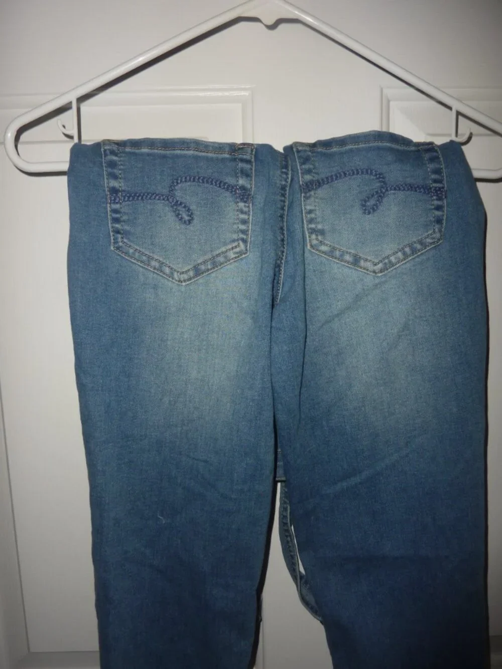 Girl's JUSTICE Denim Overalls Light Distressed Look and White Lace Accents 12